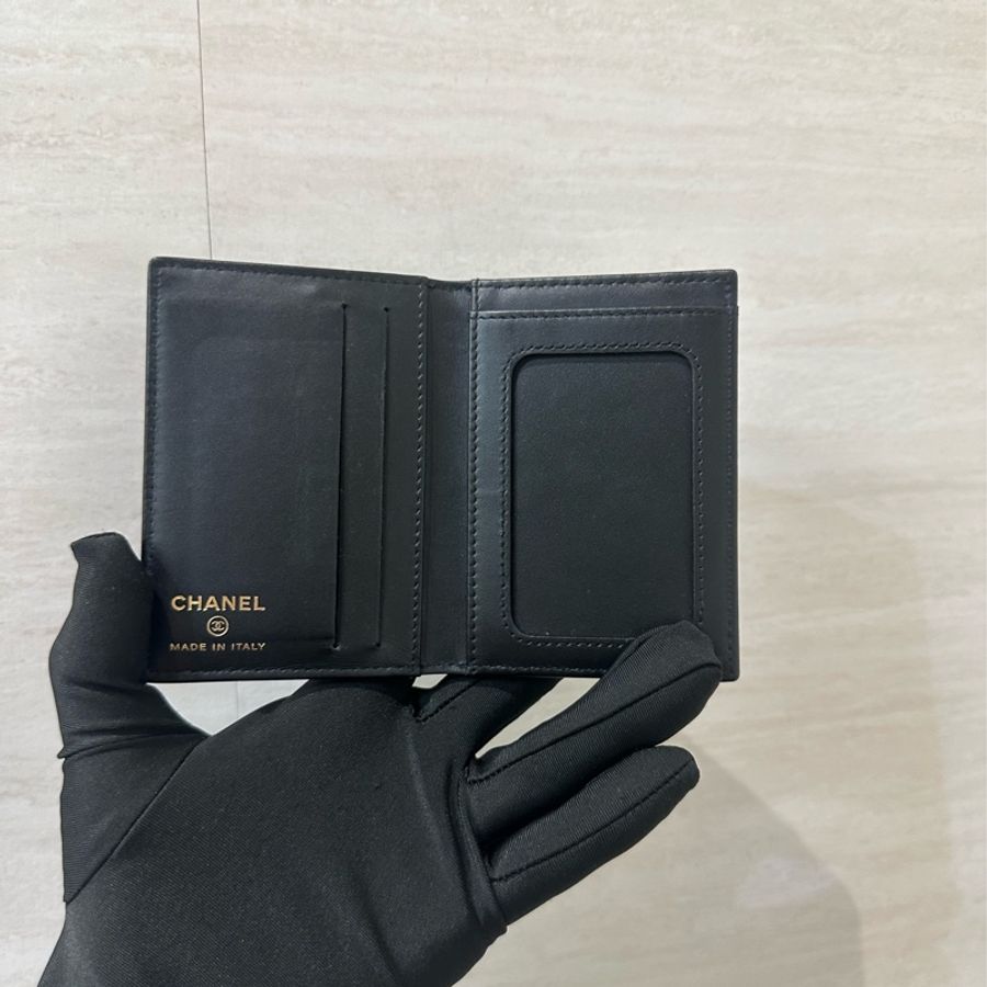 Chanel 黑荔枝牛皮對開2卡卡夾-6