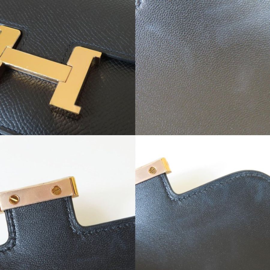 【巴黎站二手名牌專賣店】*現貨*HERMES 愛馬仕 真品*U刻Constance Slim黑色牛皮玫瑰金色H扣康康錢包 MINI小包-8
