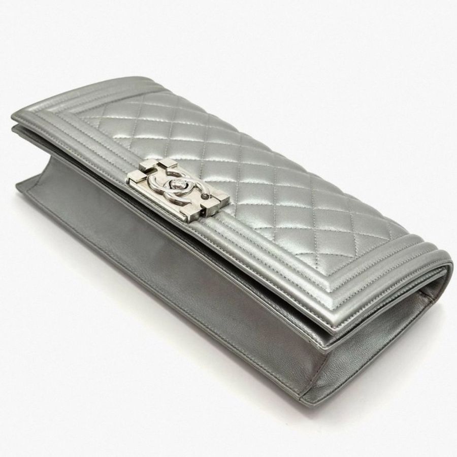 CHANEL 銀色銀扣 Leboy手拿包26*13*3 98新配件塵袋-2