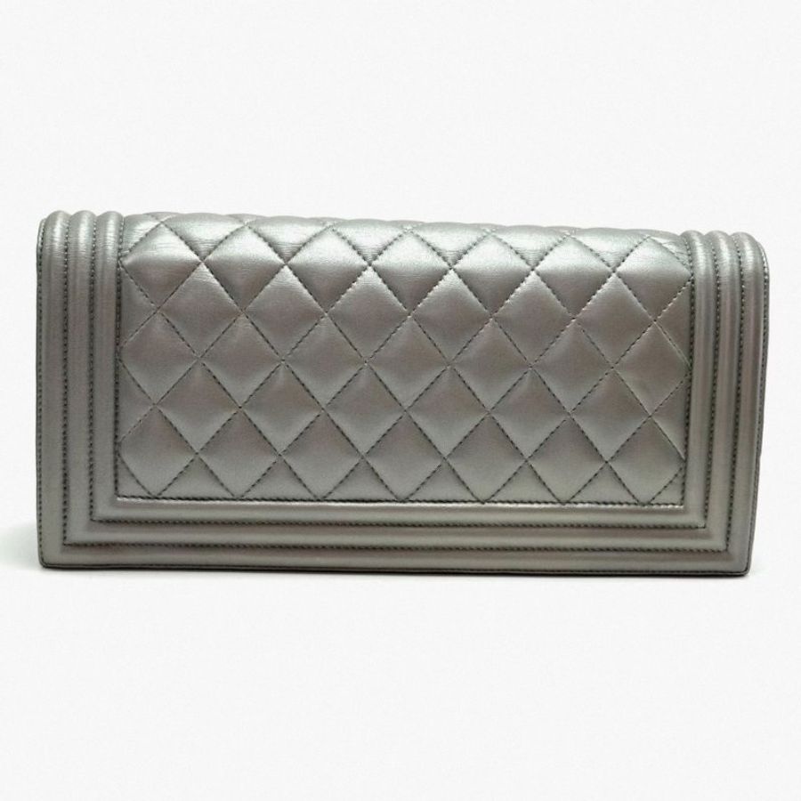 CHANEL 銀色銀扣 Leboy手拿包26*13*3 98新配件塵袋-3
