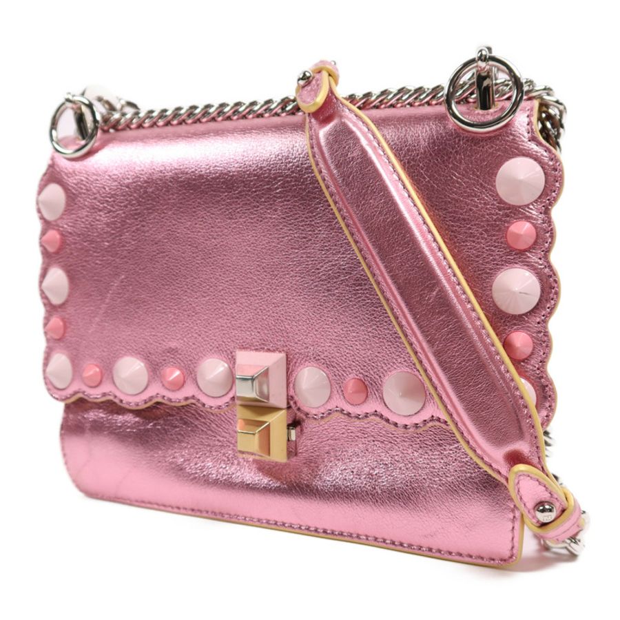 FENDI 牛皮皮革Ken I銀扣鏈帶肩背袋-2