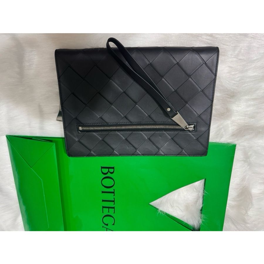 經典編織皮革手拿包 精品男士手包 質感拉鍊手提包bottega veneta 27.5*19.5*3-4