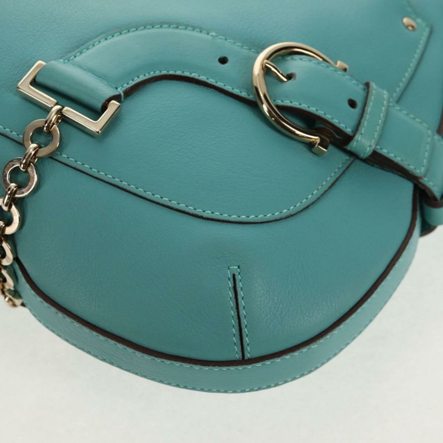 【日本直送】Salvatore Ferragamo Gancini 手提包,皮革材質,綠松石藍金色,正品,貨號 145501V-15