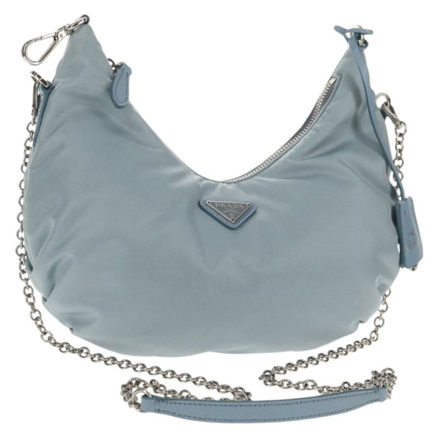 【日本直送】PRADA 尼龍鏈單肩包 淺藍色 銀色 正品 145974M-0