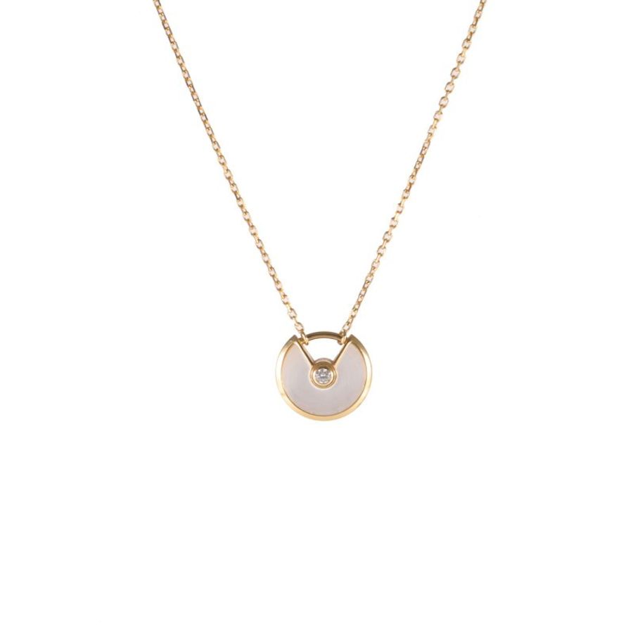 Cartier AMULETTE護s符小號款18K黃金/鑽石/白貝母項鏈黃金項鍊-0