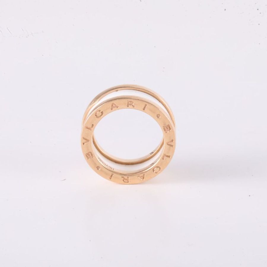 BVLGARI 18K玫瑰金白陶瓷玫瑰金B.ZERO1彈簧戒指三圈18K/戒指-2