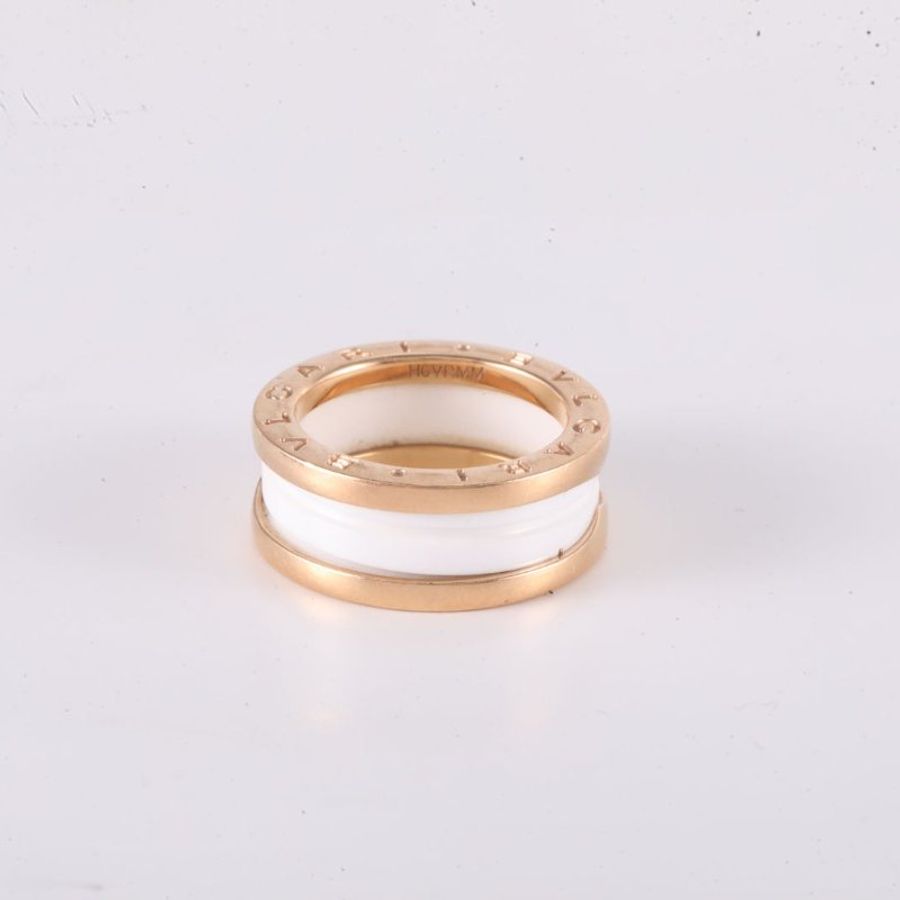 BVLGARI 18K玫瑰金白陶瓷玫瑰金B.ZERO1彈簧戒指三圈18K/戒指-4