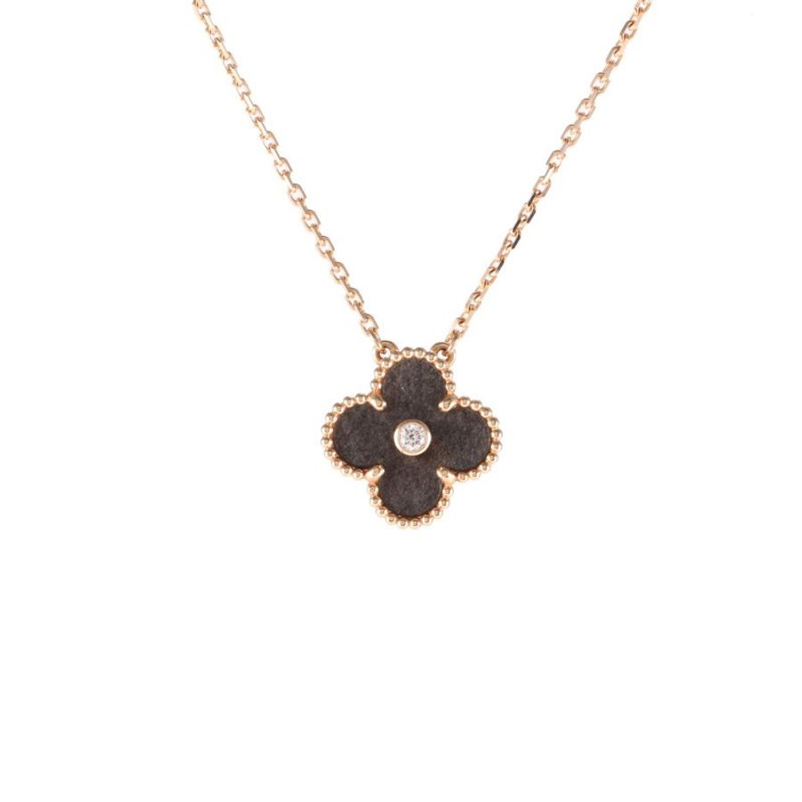 Van Cleef & Arpels VintageAlhambra中號單花項鏈2023年聖誕單鑽18K玫瑰金/鑽石/銀曜石項鏈玫瑰金鑽石/18K/銀曜石項鍊-0