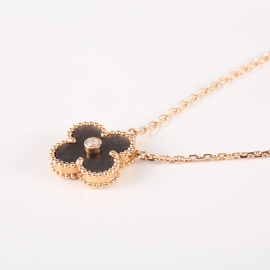 Van Cleef & Arpels VintageAlhambra中號單花項鏈2023年聖誕單鑽18K玫瑰金/鑽石/銀曜石項鏈玫瑰金鑽石/18K/銀曜石項鍊-1