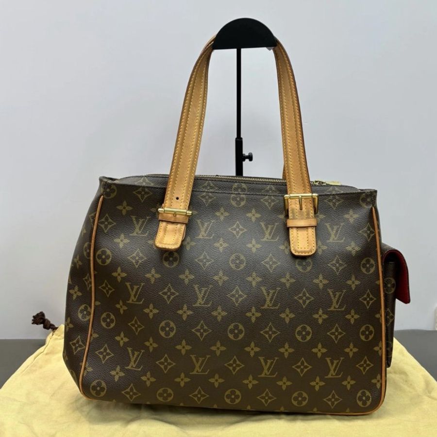 LV 老花金扣手提肩背駱駝包 36*27*11.5 98新配件塵袋-5