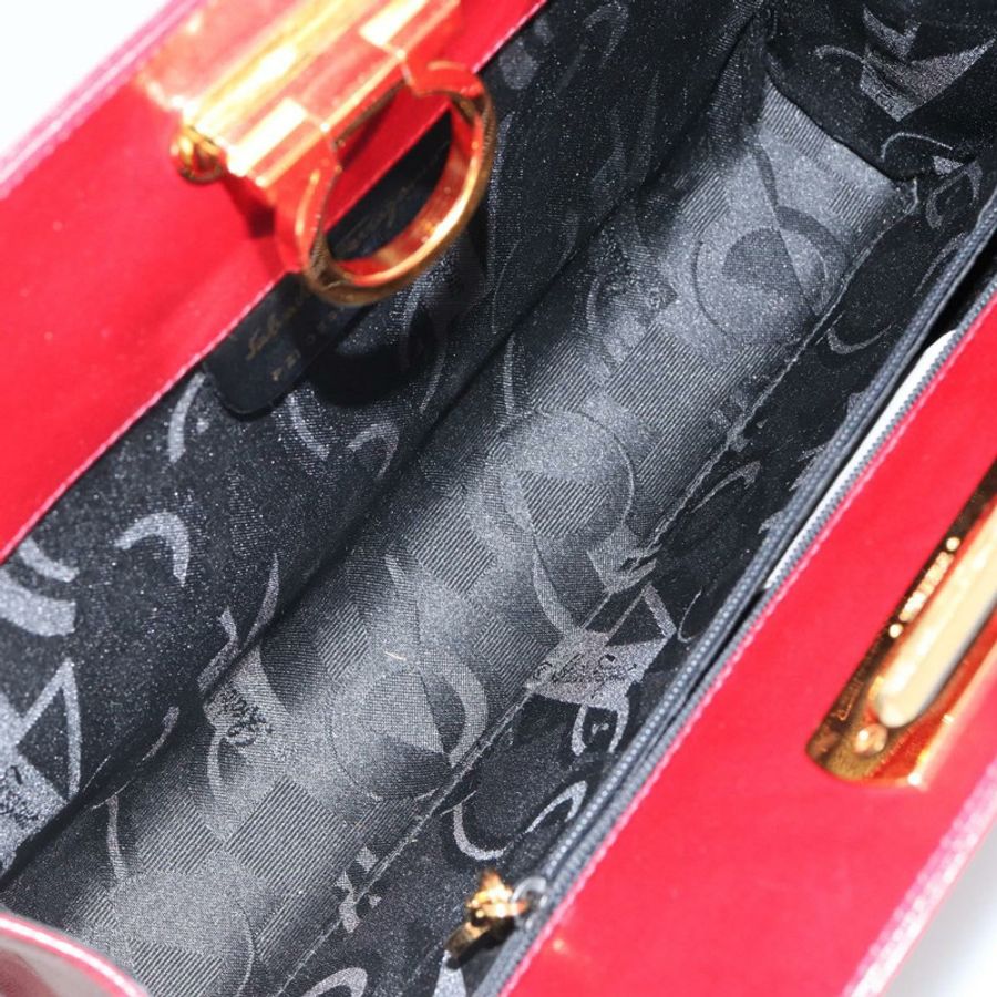 【日本直送】Salvatore Ferragamo Gancini 鏈條肩包 皮革 紅色 金色 正品 143586-10
