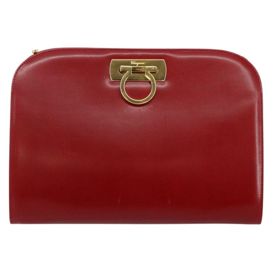 【日本直送】Salvatore Ferragamo Gancini 鏈條肩包 皮革 紅色 金色 正品 143586-12
