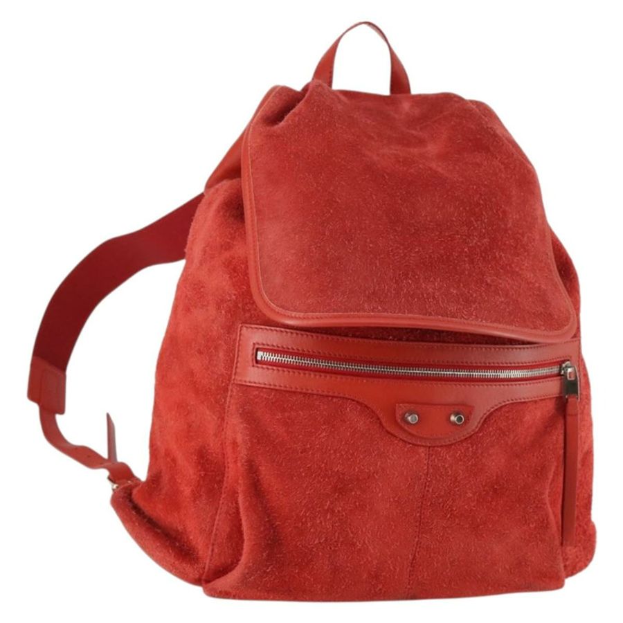 【日本直送】BALENCIAGA 紅銀色麂皮雙肩包 Auth bs29626-0