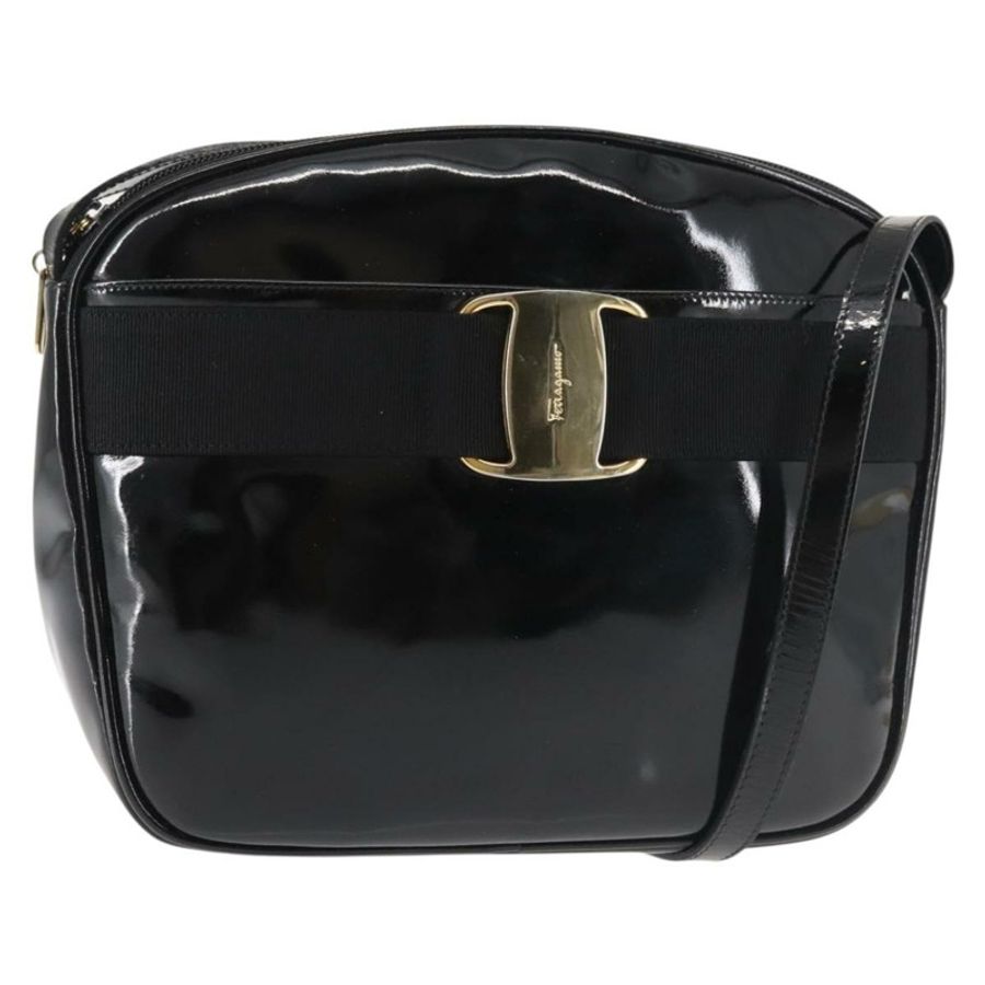 【日本直送】Salvatore Ferragamo Vala 單肩包 琺瑯黑金 正品 gh815-0
