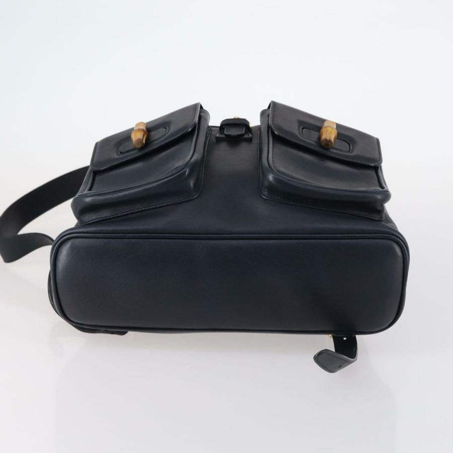 【日本直送】GUCCI 竹節雙肩包 皮革 海軍藍 金色 003 2058 0016 Auth kk564-4