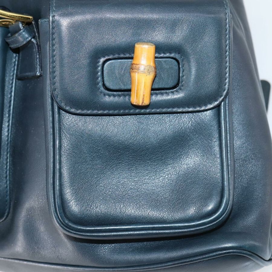 【日本直送】GUCCI 竹節雙肩包 皮革 海軍藍 金色 003 2058 0016 Auth kk564-23