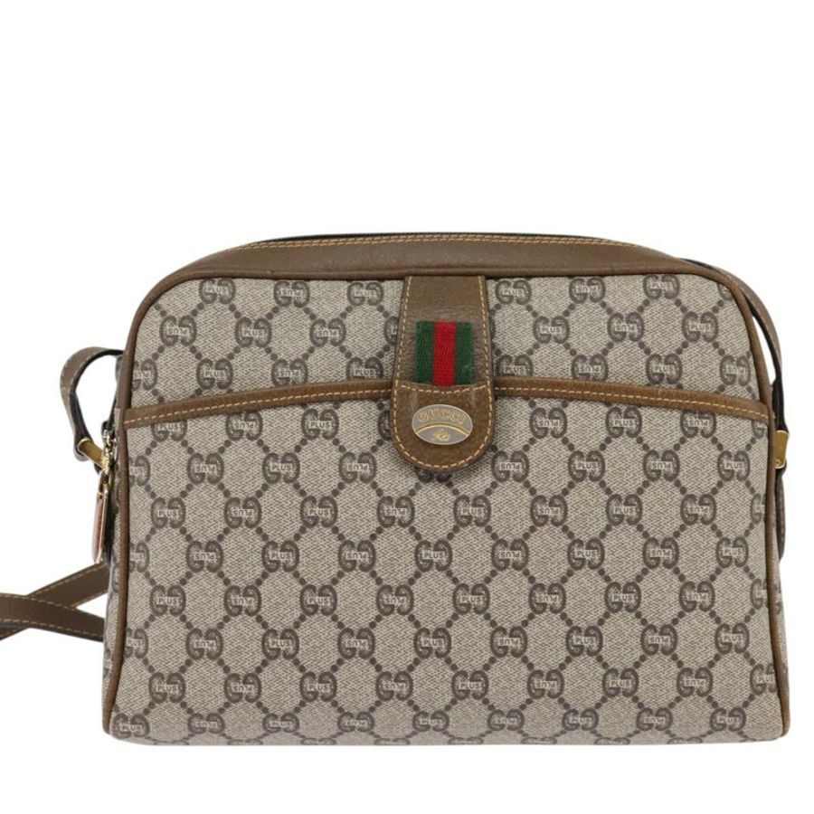 【日本直送】GUCCI GG Plus Supreme Web Sherry Line 單肩包 PVC 米色 金色 正品 gh909-12