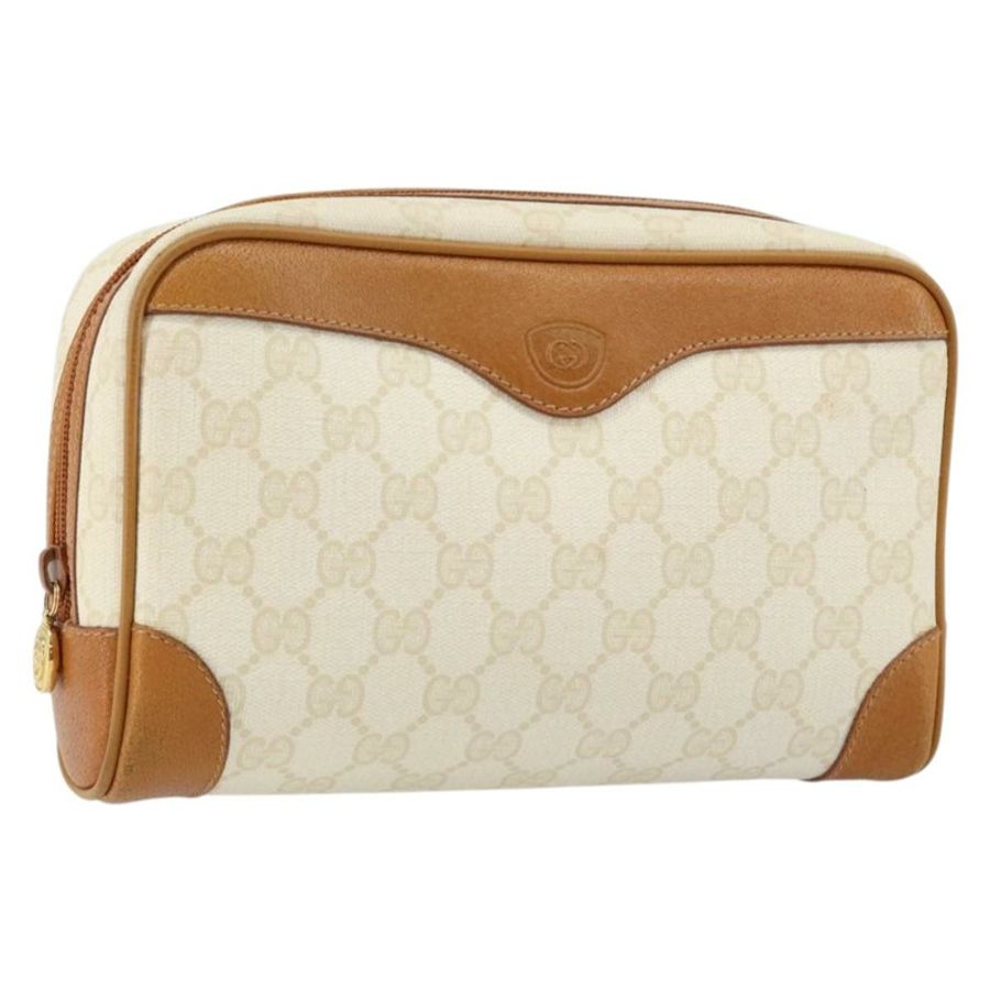 【日本直送】GUCCI GG帆布手拿包 白色金色 正品 145972-0