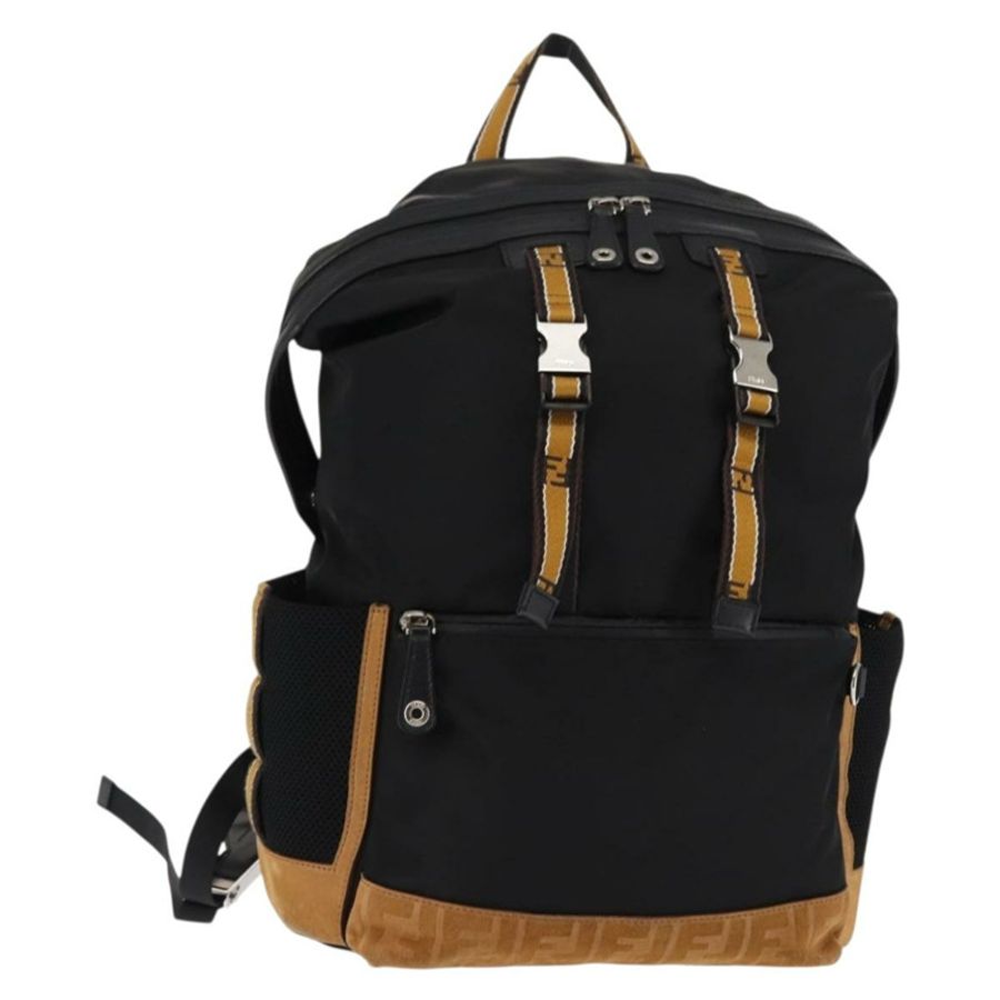 【日本直送】FENDI Zucca帆布雙肩包 黑色 銀色 Auth hk3119-0
