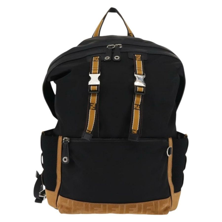 【日本直送】FENDI Zucca帆布雙肩包 黑色 銀色 Auth hk3119-12