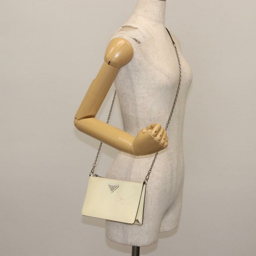 【日本直送】PRADA 鏈條單肩包 Safiano 皮革 白色 銀色 Auth bs29803-21