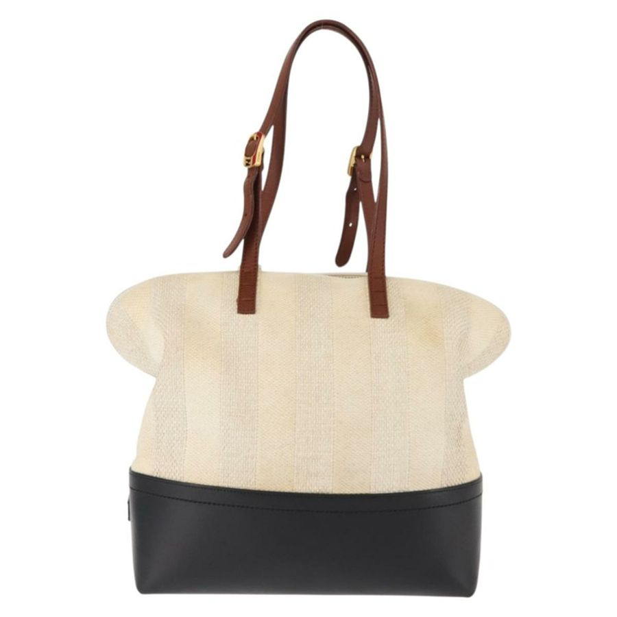 【日本直送】FENDI 胡桃色帆布托特包 帆布皮革 米色 黑色 金色 正品 bs29810-1