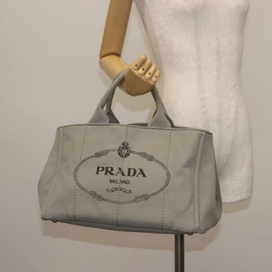 【日本直送】PRADA Canapa MM 手袋 帆布 灰色 銀色 正品 hk3116-20