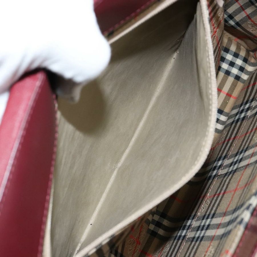 【日本直送】BURBERRY Nova 格紋手提包 帆布皮革 波爾多紅 米色 正品 ki6009-11