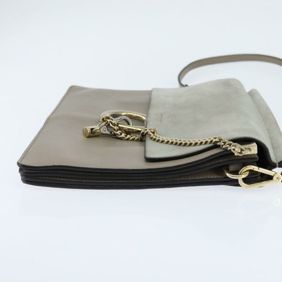 【日本直送】Chloe Fay 肩背包 麂皮 皮革 灰色 金色 正品 BA7076-3