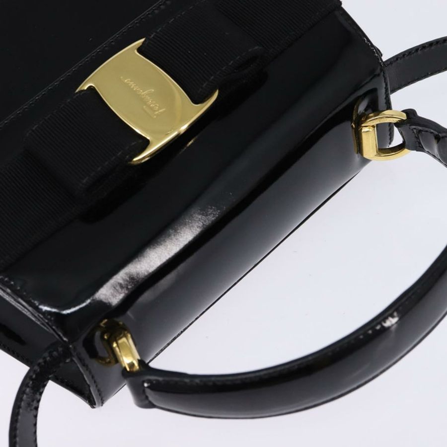 【日本直送】Salvatore Ferragamo Vala 琺瑯雙面手提包,黑色金色,正品編號 147507-5