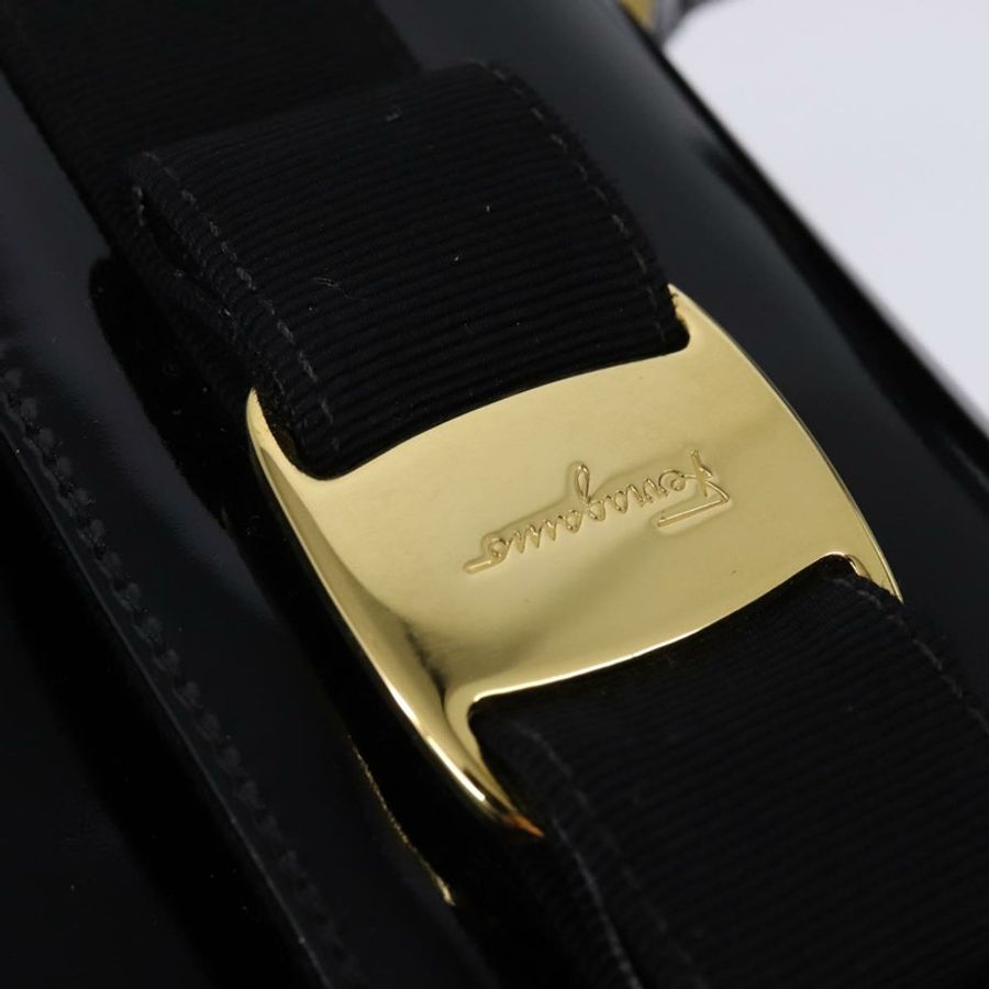 【日本直送】Salvatore Ferragamo Vala 琺瑯雙面手提包,黑色金色,正品編號 147507-18