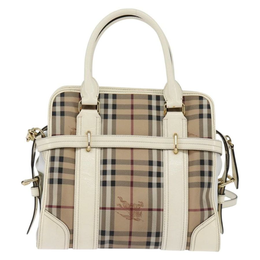 【日本直送】BURBERRY Nova 格紋手提包 PVC 皮革 兩用 米色 金色 正品 147477-1