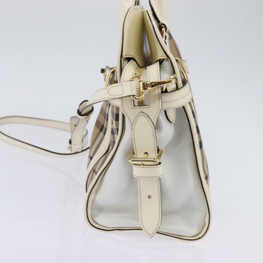 【日本直送】BURBERRY Nova 格紋手提包 PVC 皮革 兩用 米色 金色 正品 147477-2