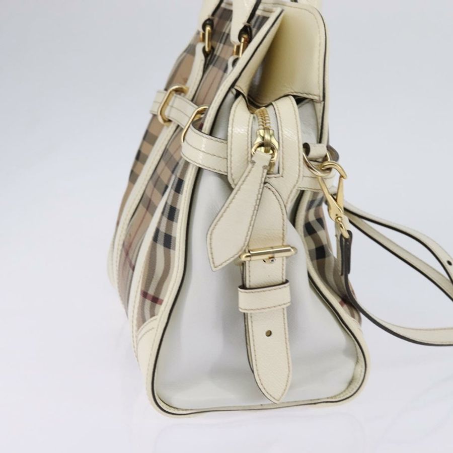 【日本直送】BURBERRY Nova 格紋手提包 PVC 皮革 兩用 米色 金色 正品 147477-3