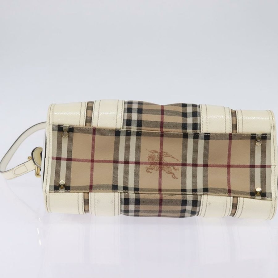 【日本直送】BURBERRY Nova 格紋手提包 PVC 皮革 兩用 米色 金色 正品 147477-4