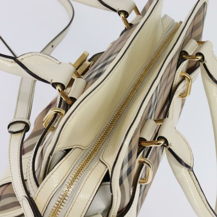 【日本直送】BURBERRY Nova 格紋手提包 PVC 皮革 兩用 米色 金色 正品 147477-5