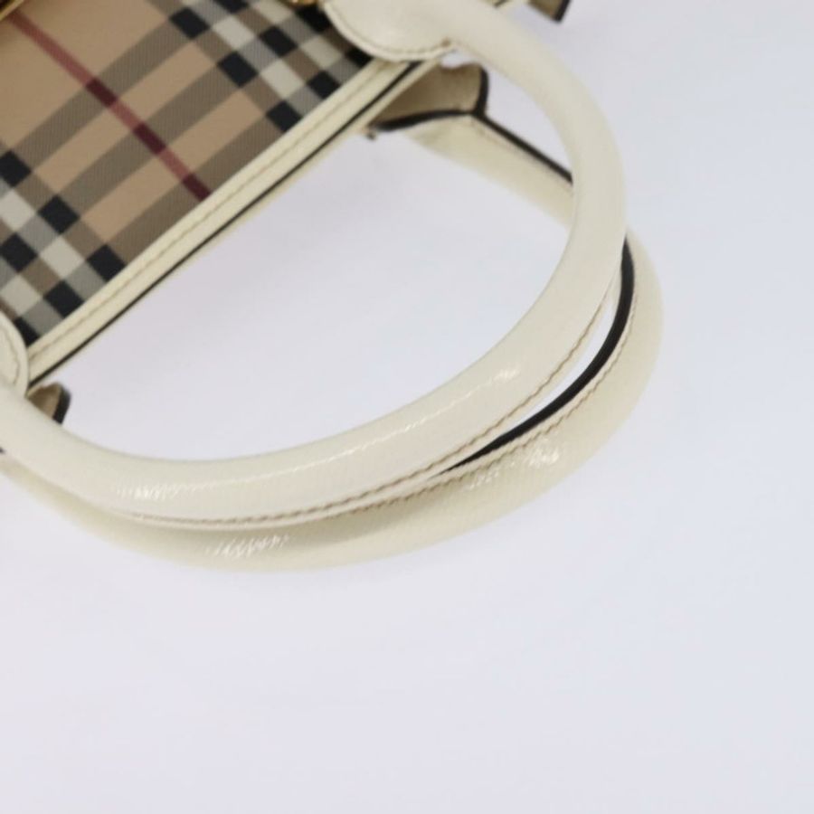 【日本直送】BURBERRY Nova 格紋手提包 PVC 皮革 兩用 米色 金色 正品 147477-6