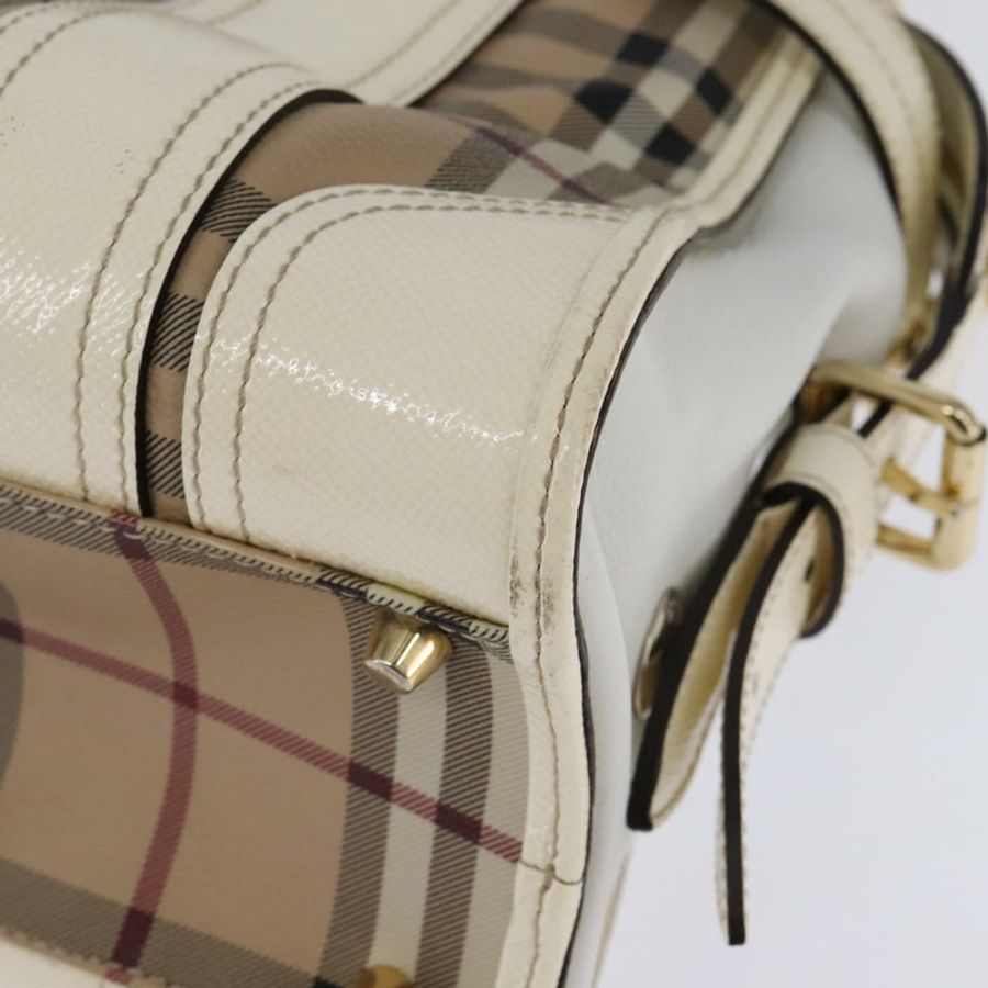 【日本直送】BURBERRY Nova 格紋手提包 PVC 皮革 兩用 米色 金色 正品 147477-8