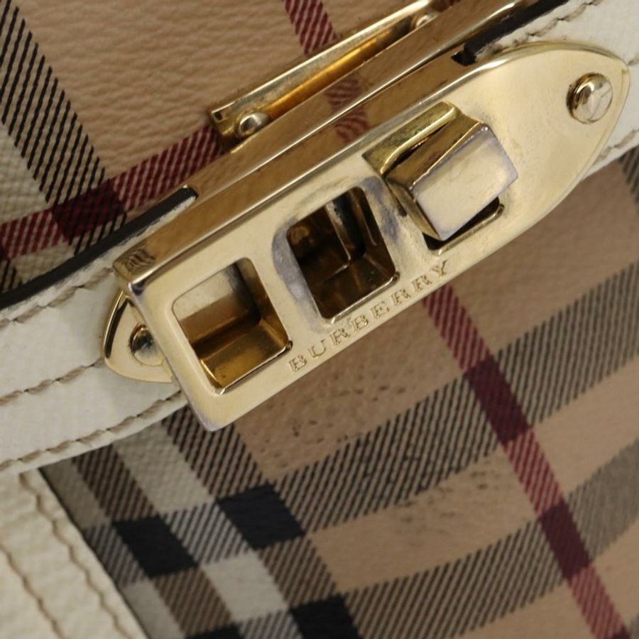 【日本直送】BURBERRY Nova 格紋手提包 PVC 皮革 兩用 米色 金色 正品 147477-9