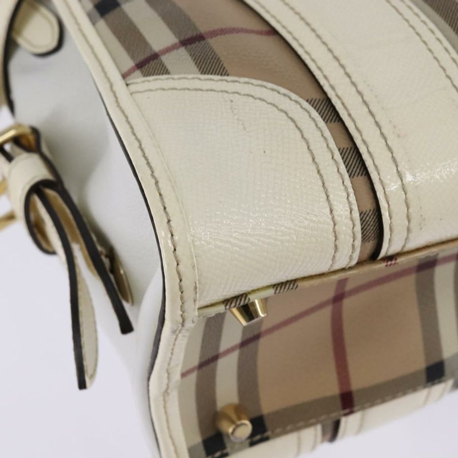 【日本直送】BURBERRY Nova 格紋手提包 PVC 皮革 兩用 米色 金色 正品 147477-16