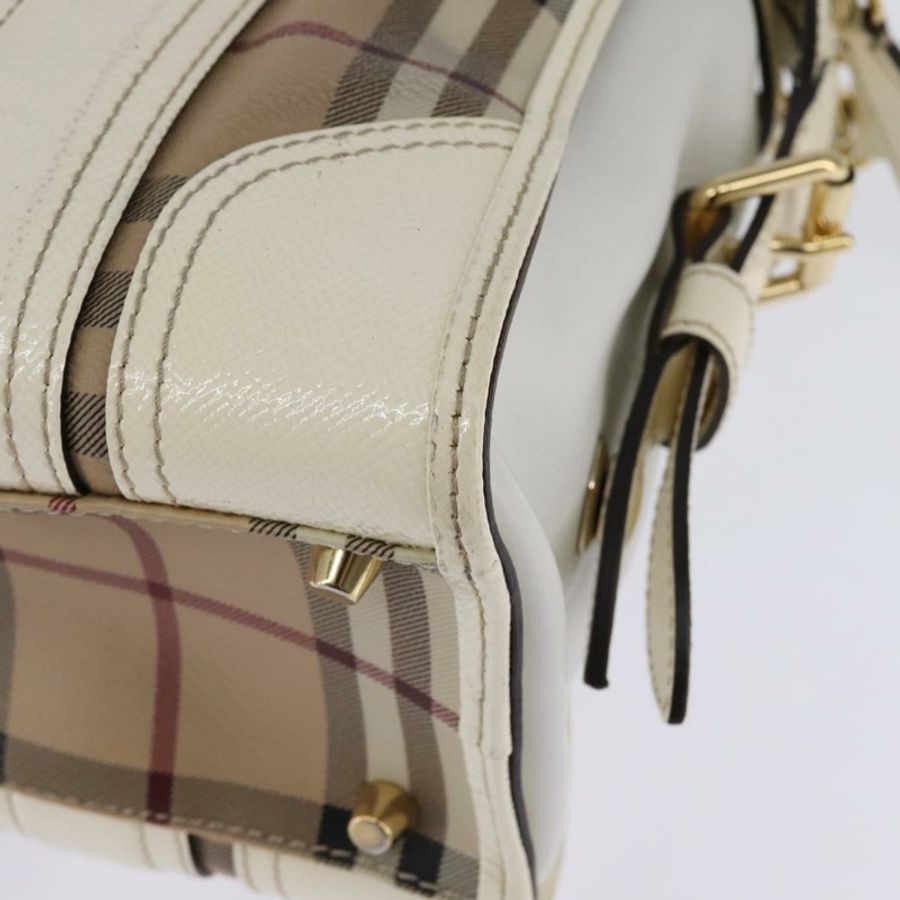 【日本直送】BURBERRY Nova 格紋手提包 PVC 皮革 兩用 米色 金色 正品 147477-17