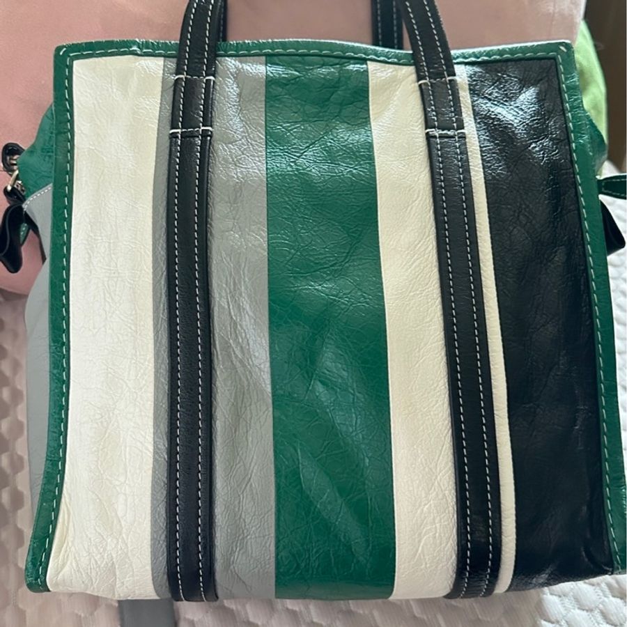 Balenciaga Bazar中號 綠色條紋-1