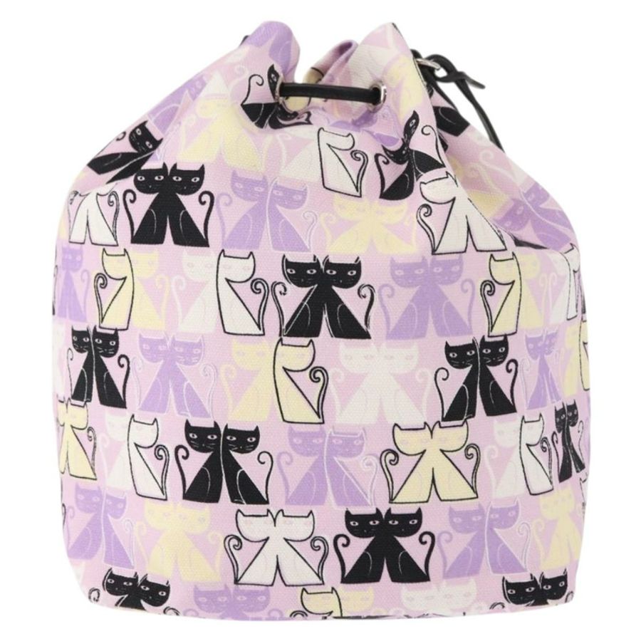 【日本直送】Miu Miu Madras Cat 抽繩帆布粉紅銀色手袋 Auth bs30224-1