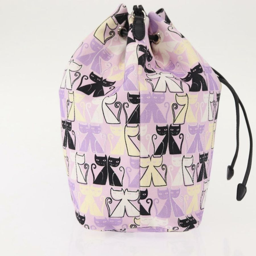【日本直送】Miu Miu Madras Cat 抽繩帆布粉紅銀色手袋 Auth bs30224-3