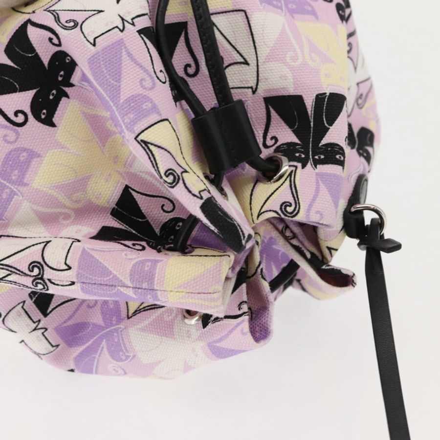 【日本直送】Miu Miu Madras Cat 抽繩帆布粉紅銀色手袋 Auth bs30224-4