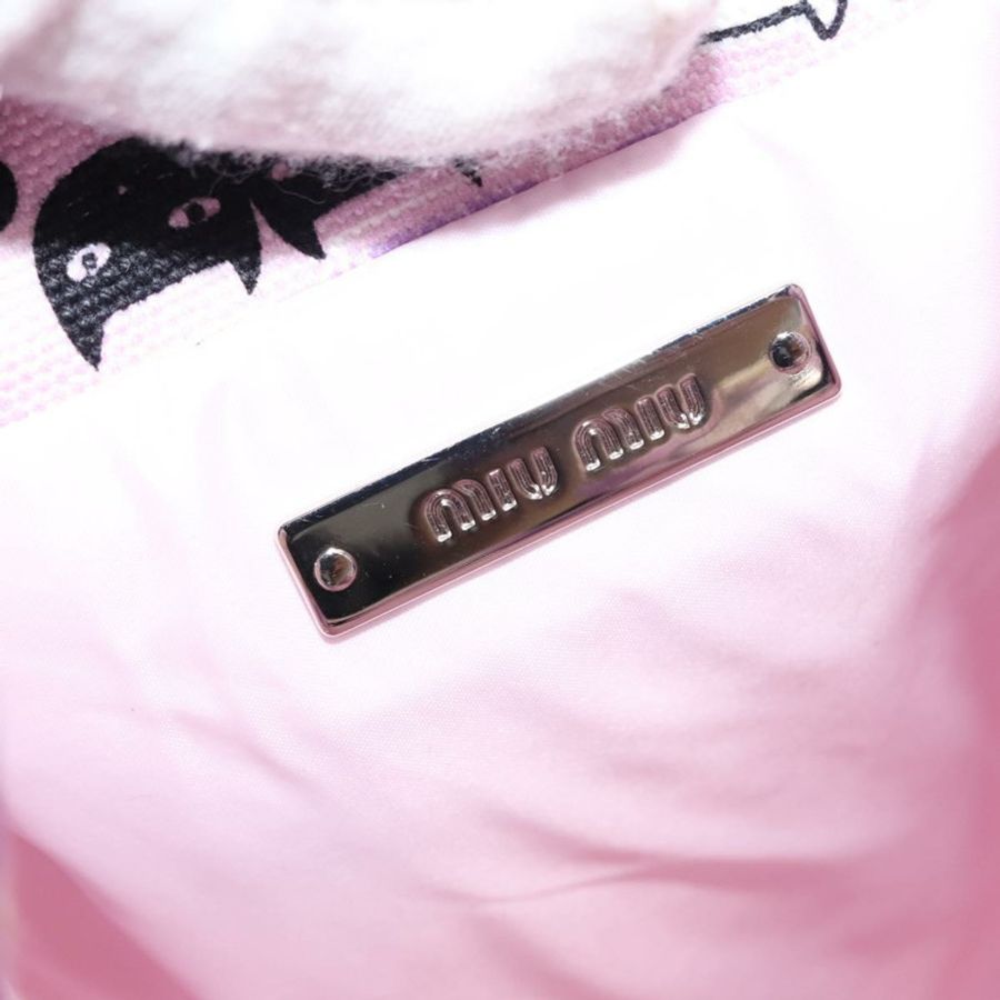 【日本直送】Miu Miu Madras Cat 抽繩帆布粉紅銀色手袋 Auth bs30224-10