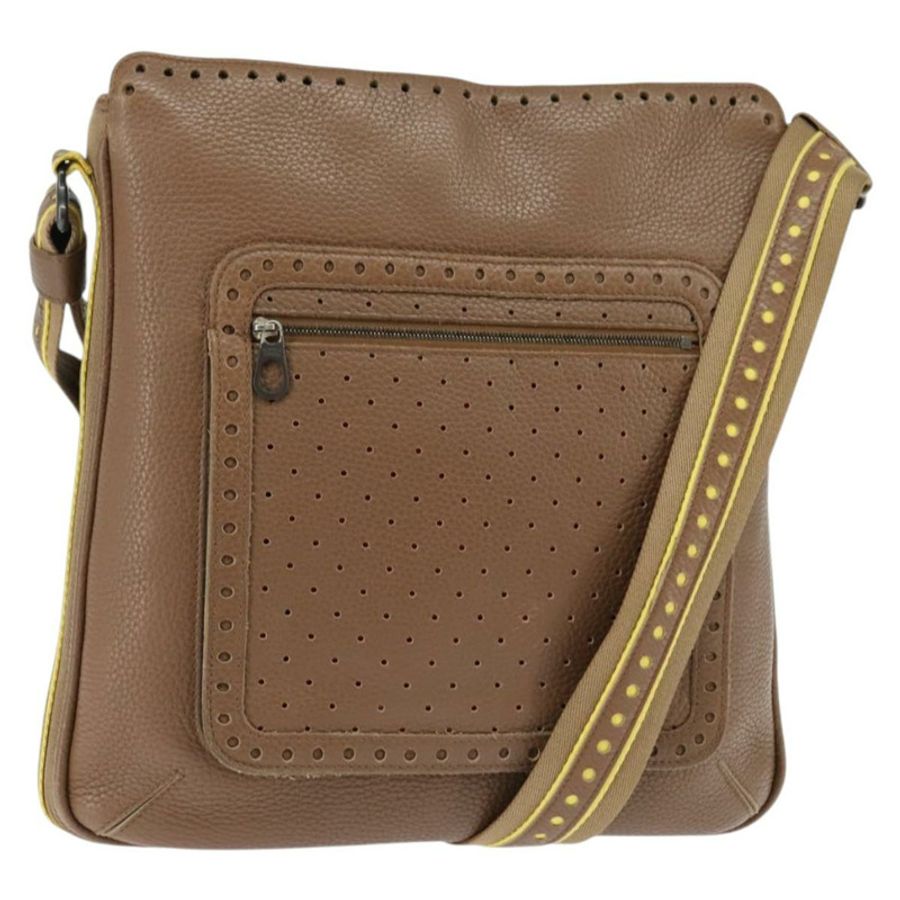 【日本直送】BOTTEGA VENETA 單肩包 沖孔皮革 棕色 金色 Auth bs30220-0
