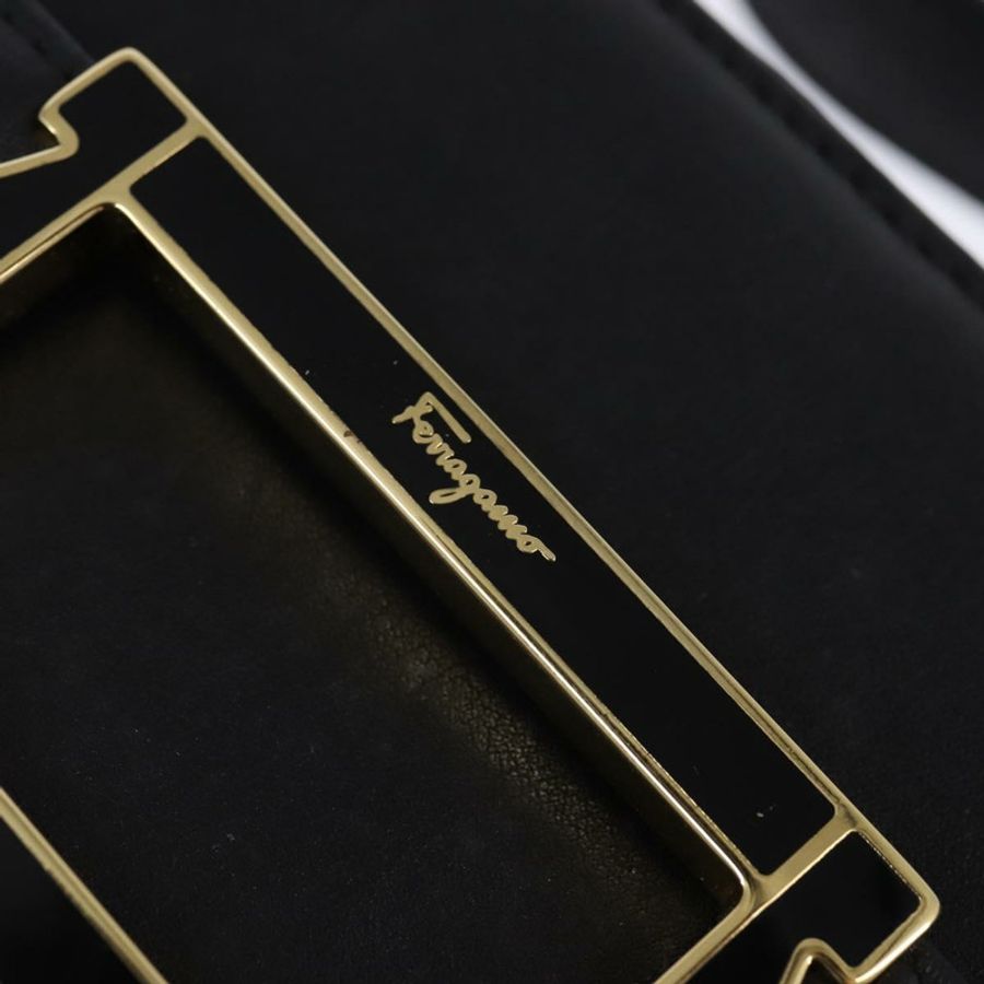 【日本直送】Salvatore Ferragamo 黑色金色皮革肩背包,正品編號 148231-9