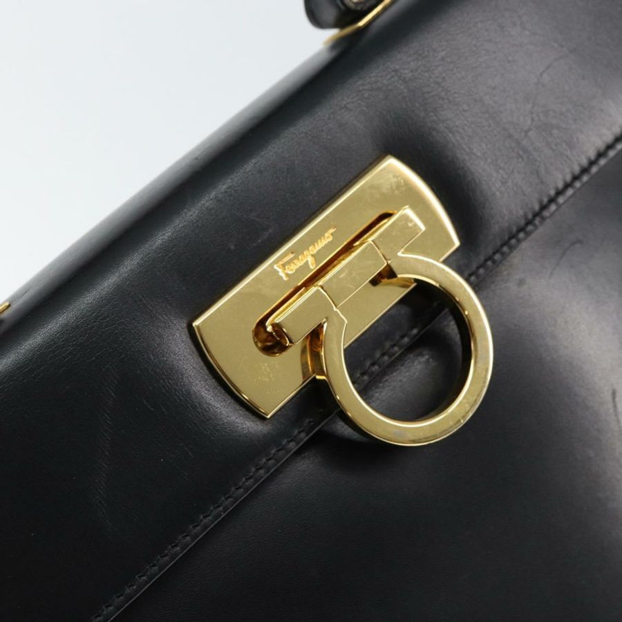 【日本直送】Salvatore Ferragamo Gancini 手提包 皮革 黑色 金色 正品 149087-17