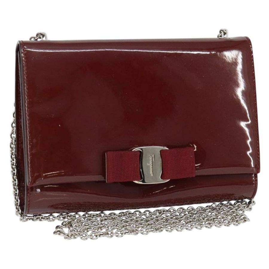 【日本直送】Salvatore Ferragamo Vala 鏈條單肩包 琺瑯紅銀色 正品 gh1177-0